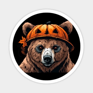 Grizzly with Pumpkin Head - Grizzly Bear Halloween Magnet